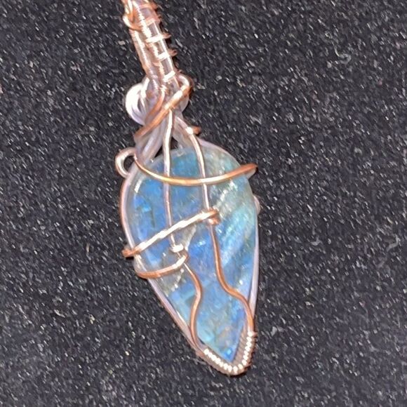 NWT DebbyTammy 16” necklace handmade blue Labradorite teardrop shaped stone - Picture 8 of 11